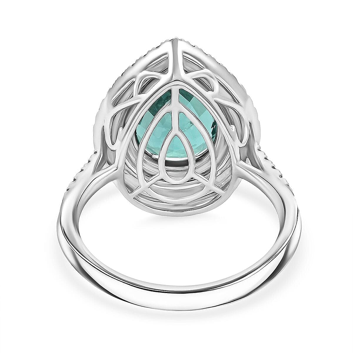 Certified Rhapsody AAAA Pirineu Lagoon  Tourmaline, Diamond Ring in 950 Platinum 4.35 ctw (Size 8.5) image number 3