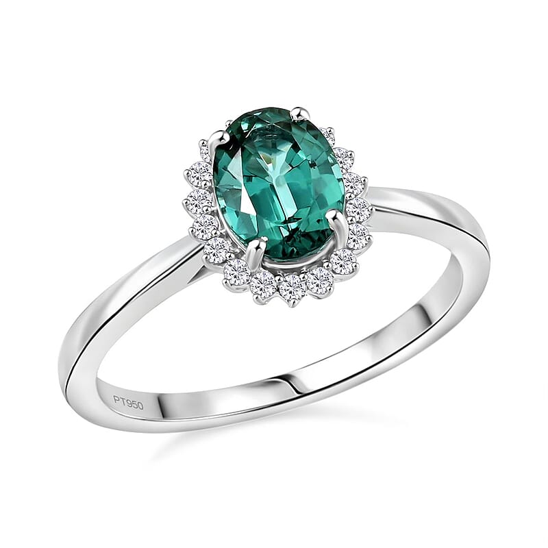 Certified & Appraised Rhapsody AAAA Lagoon Tourmaline and E-F VS Diamond 1.25 ctw Ring in 950 Platinum (Size 10.0) 5.16 Grams