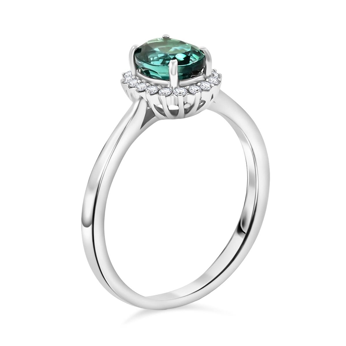 Certified & Appraised Rhapsody AAAA Lagoon Tourmaline and E-F VS Diamond 1.25 ctw Ring in 950 Platinum (Size 10.0) 5.16 Grams image number 3