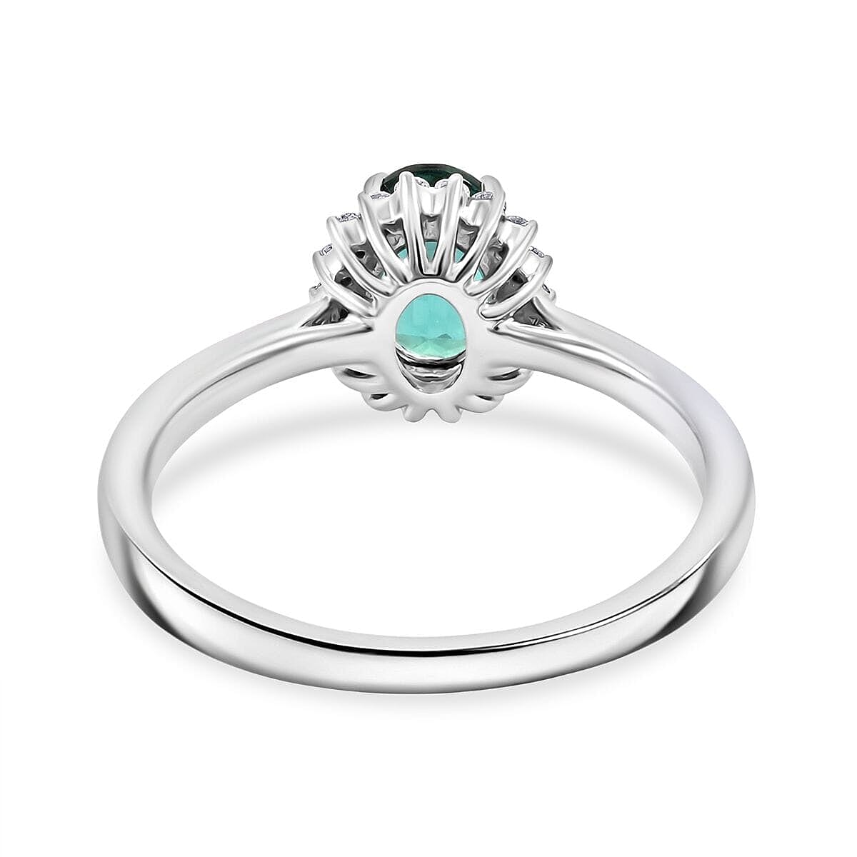 Certified & Appraised Rhapsody AAAA Lagoon Tourmaline and E-F VS Diamond 1.25 ctw Ring in 950 Platinum (Size 10.5) 5.16 Grams image number 4