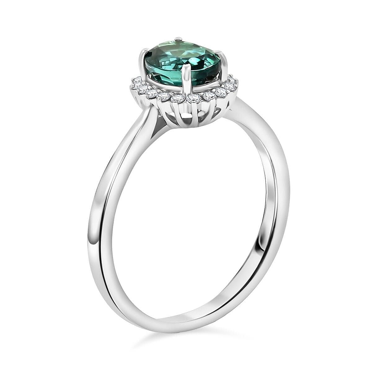 Certified & Appraised Rhapsody AAAA Lagoon Tourmaline and E-F VS Diamond 1.25 ctw Ring in 950 Platinum (Size 11.0) 5.16 Grams image number 3