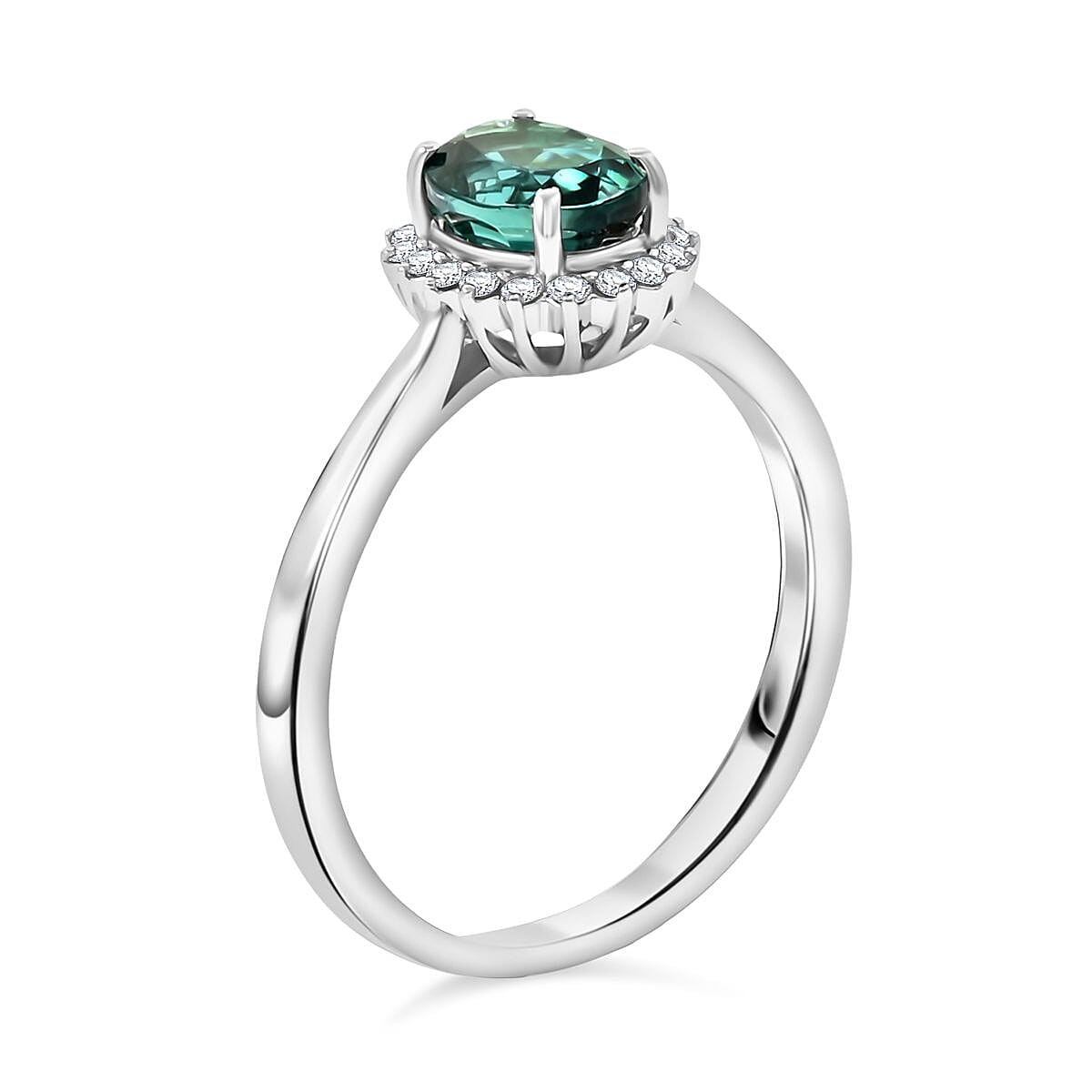 Certified & Appraised Rhapsody AAAA Lagoon Tourmaline and E-F VS Diamond 1.25 ctw Ring in 950 Platinum (Size 6.0) 5.16 Grams image number 3