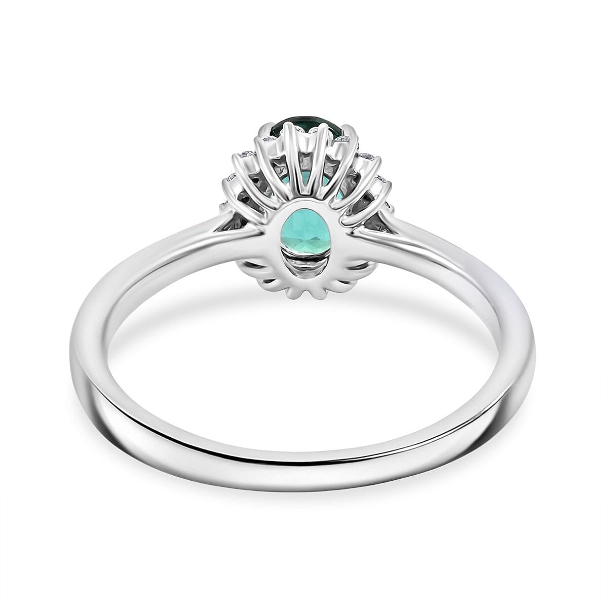 Certified & Appraised Rhapsody AAAA Lagoon Tourmaline and E-F VS Diamond 1.25 ctw Ring in 950 Platinum (Size 6.0) 5.16 Grams image number 4
