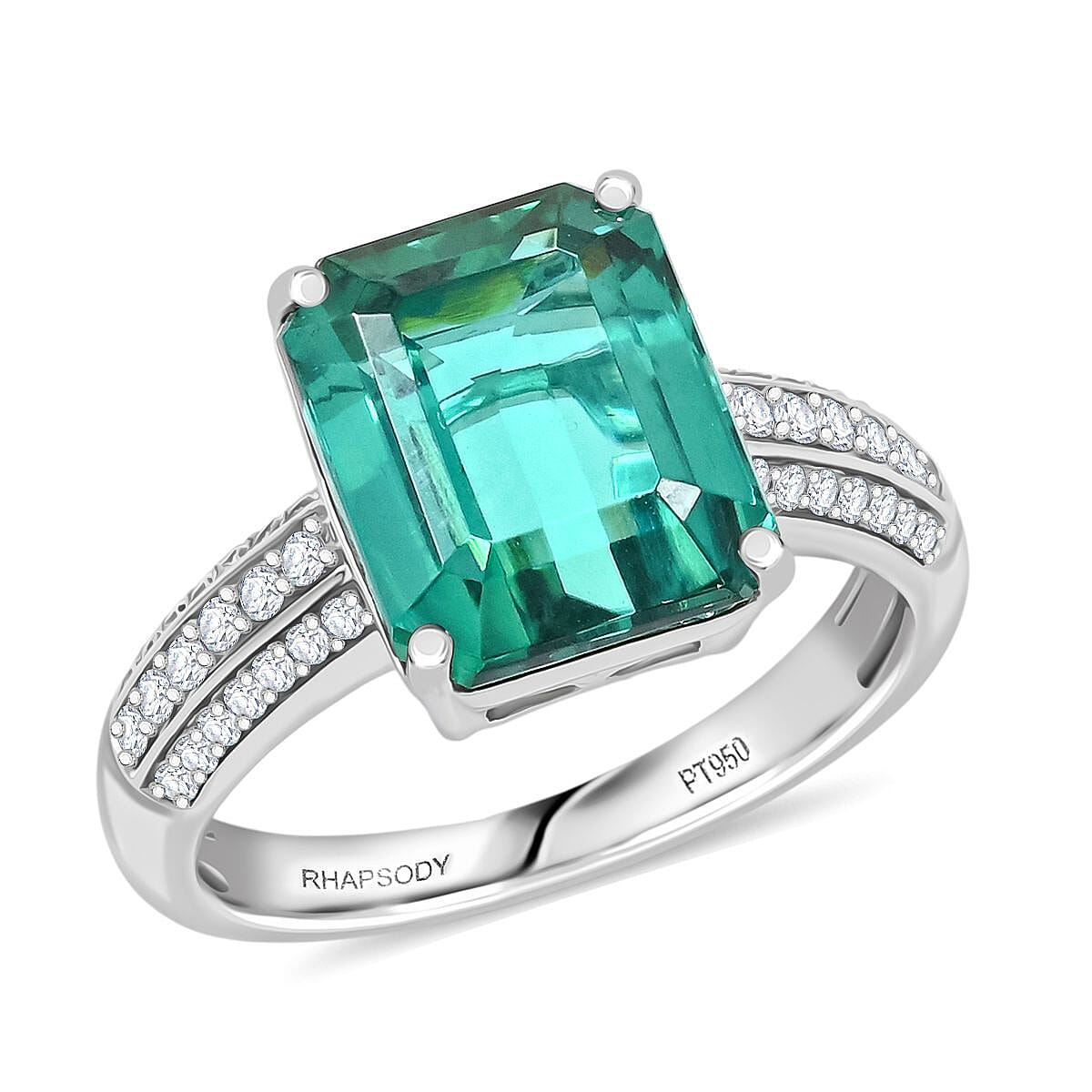 Certified & Appraised Rhapsody AAAA Lagoon Tourmaline and E-F VS Diamond 7.10 ctw Ring in 950 Platinum (Size 10.0) 7.10 Grams