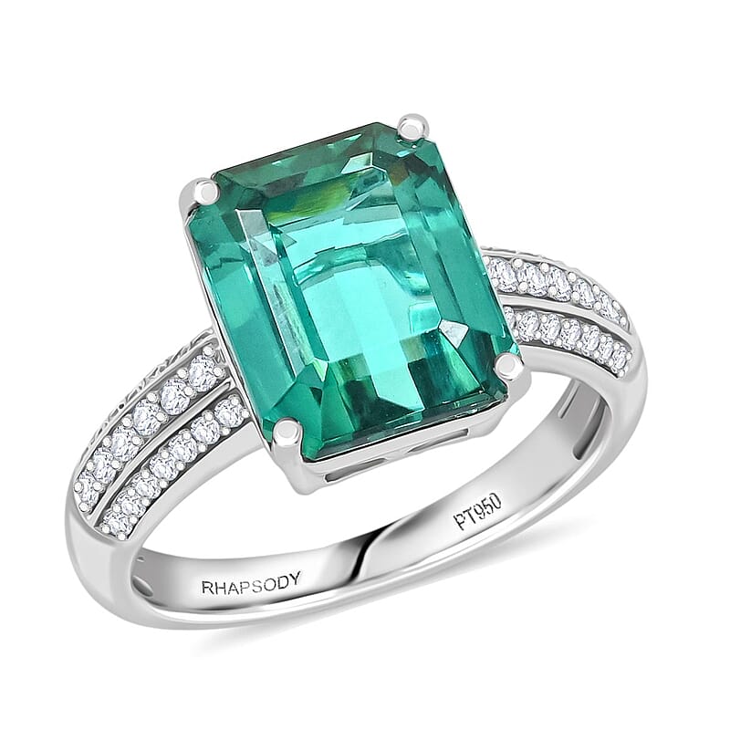Certified & Appraised Rhapsody AAAA Lagoon Tourmaline and E-F VS Diamond 7.10 ctw Ring in 950 Platinum (Size 10.0) 7.10 Grams