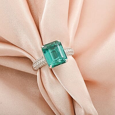 Certified & Appraised Rhapsody AAAA Lagoon Tourmaline and E-F VS Diamond 7.10 ctw Ring in 950 Platinum (Size 10.0) 7.10 Grams