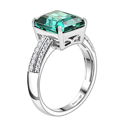 Certified & Appraised Rhapsody AAAA Lagoon Tourmaline and E-F VS Diamond 7.10 ctw Ring in 950 Platinum (Size 10.0) 7.10 Grams