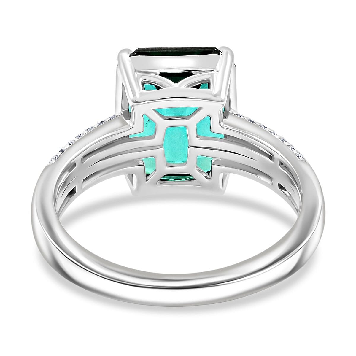 Certified & Appraised Rhapsody AAAA Lagoon Tourmaline and E-F VS Diamond 7.10 ctw Ring in 950 Platinum (Size 10.0) 7.10 Grams