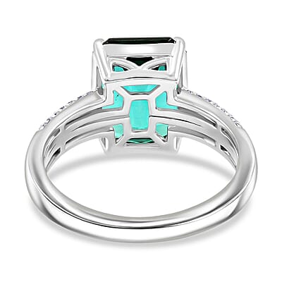 Certified & Appraised Rhapsody AAAA Lagoon Tourmaline and E-F VS Diamond 7.10 ctw Ring in 950 Platinum (Size 10.0) 7.10 Grams