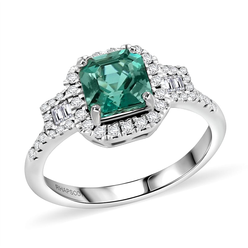 Certified & Appraised Rhapsody 950 Platinum AAAA Lagoon Tourmaline, Diamond (E-F, VS) (0.41 cts) Ring (Size 10.0) (5.64 g) 2.00 ctw