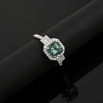 Certified & Appraised Rhapsody 950 Platinum AAAA Lagoon Tourmaline, Diamond (E-F, VS) (0.41 cts) Ring (Size 10.0) (5.64 g) 2.00 ctw