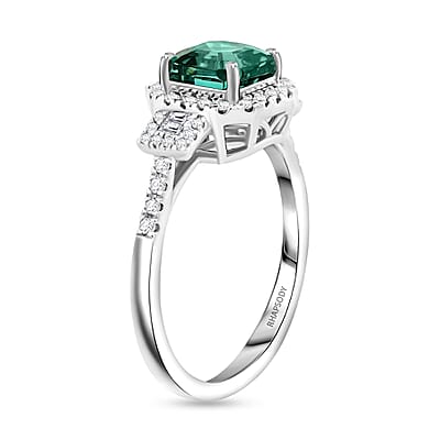 Certified & Appraised Rhapsody 950 Platinum AAAA Lagoon Tourmaline, Diamond (E-F, VS) (0.41 cts) Ring (Size 10.0) (5.64 g) 2.00 ctw