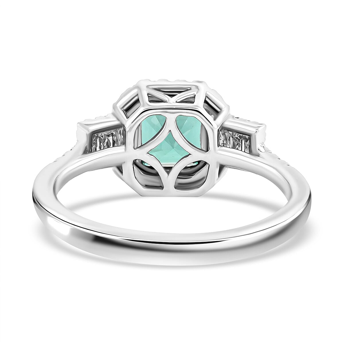 Certified & Appraised Rhapsody 950 Platinum AAAA Lagoon Tourmaline, Diamond (E-F, VS) (0.41 cts) Ring (Size 10.0) (5.64 g) 2.00 ctw