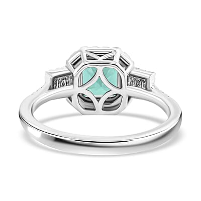 Certified & Appraised Rhapsody 950 Platinum AAAA Lagoon Tourmaline, Diamond (E-F, VS) (0.41 cts) Ring (Size 10.0) (5.64 g) 2.00 ctw