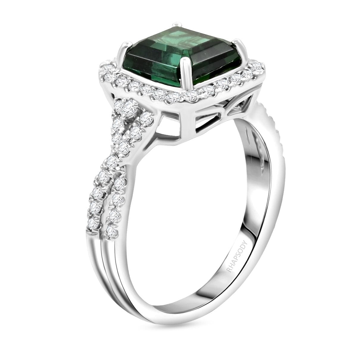 Certified & Appraised Rhapsody AAAA Lagoon Tourmaline and E-F VS Diamond 2.00 ctw Ring in 950 Platinum (Size 7.0) 5.64 Grams image number 3