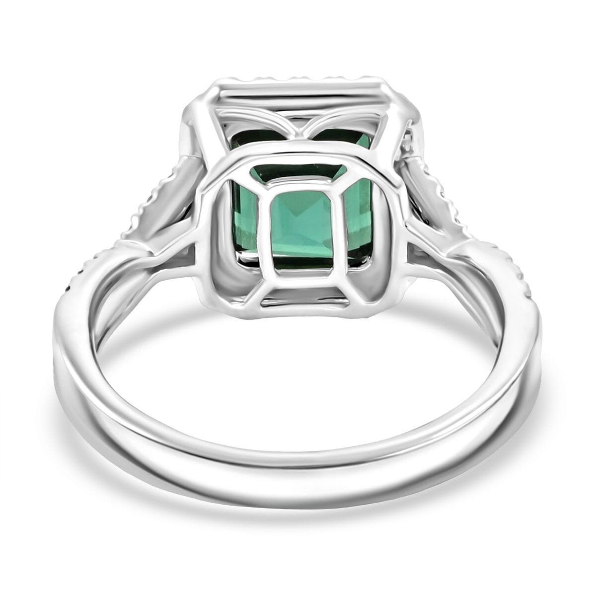 Certified & Appraised Rhapsody AAAA Lagoon Tourmaline and E-F VS Diamond 2.00 ctw Ring in 950 Platinum (Size 7.0) 5.64 Grams image number 4