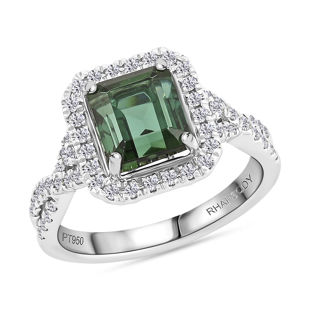 Certified & Appraised Rhapsody AAAA Pirineu Lagoon Tourmaline and E-F VS Diamond 3.50 ctw Ring in 950 Platinum (Size  6.0)  7.90 Grams