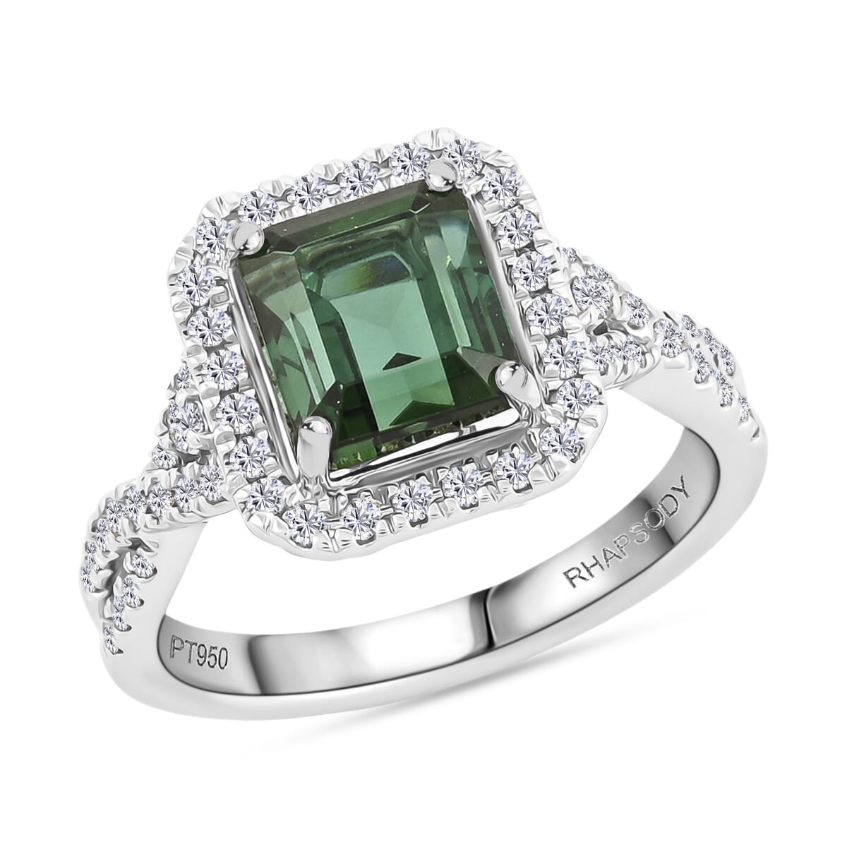 Rhapsody AAAA Lagoon Tourmaline and E-F VS Diamond 3.50 ctw Ring in 950 Platinum (Size 7.0) 7.90 Grams image number 0