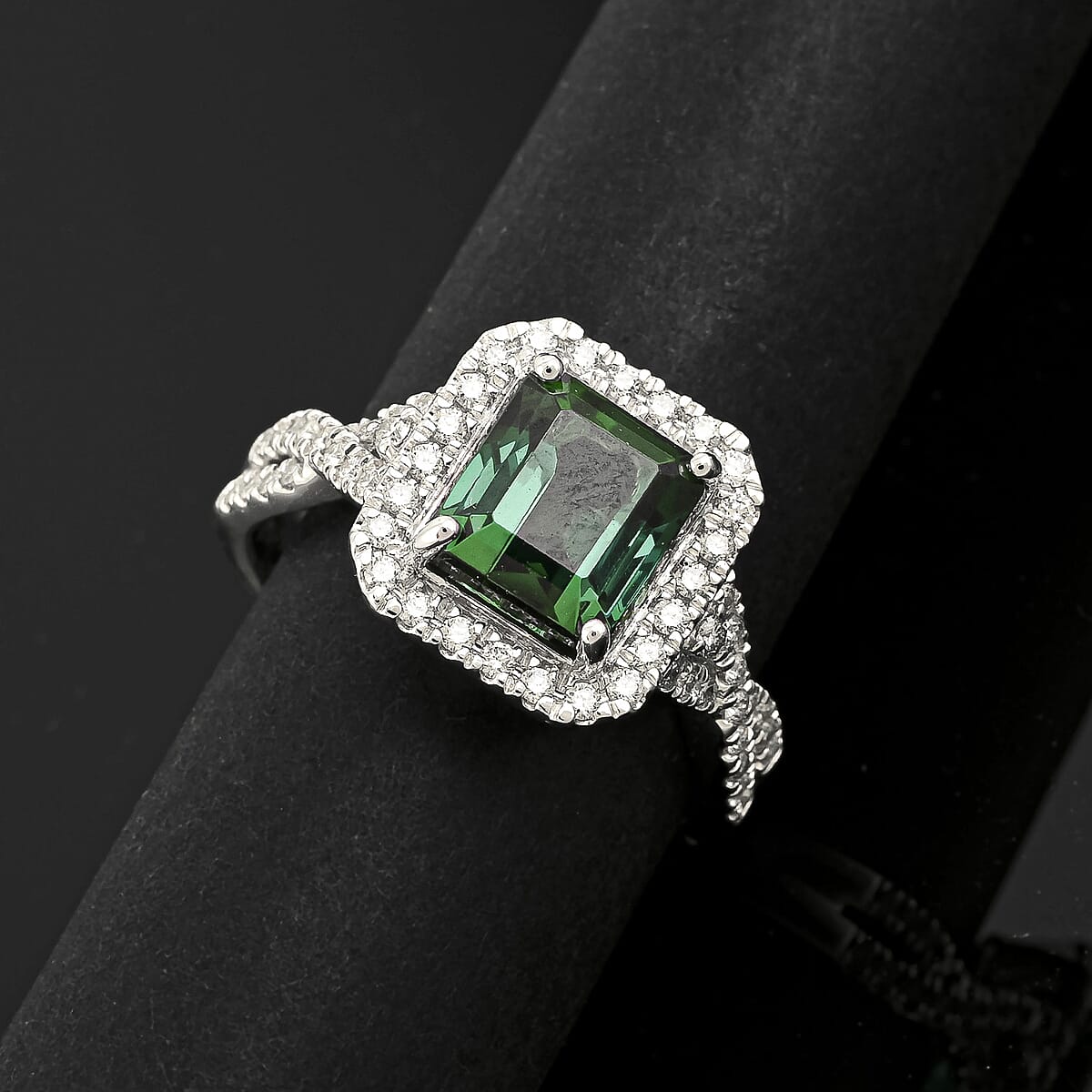 Certified & Appraised Rhapsody AAAA Pirineu Lagoon Tourmaline and E-F VS Diamond 3.50 ctw Ring in 950 Platinum (Size 8.0) 7.90 Grams image number 1