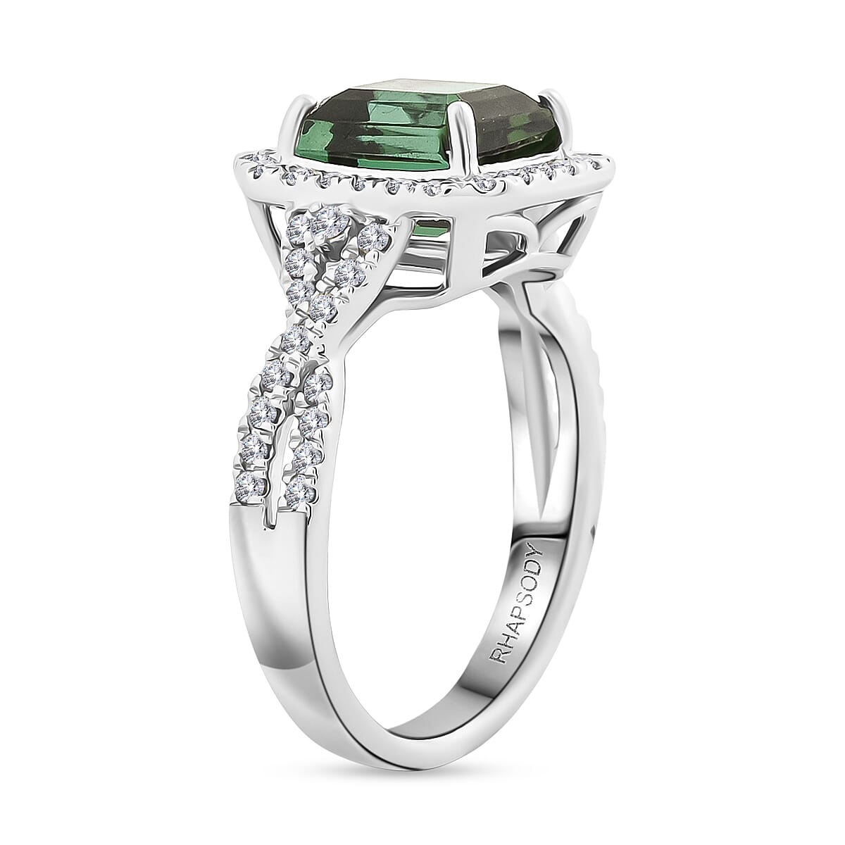 Certified & Appraised Rhapsody AAAA Pirineu Lagoon Tourmaline and E-F VS Diamond 3.50 ctw Ring in 950 Platinum (Size 8.0) 7.90 Grams image number 3