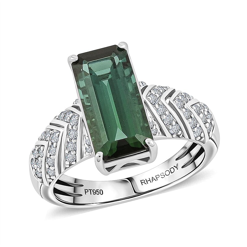 Certified & Appraised Rhapsody AAAA Pirineu Lagoon Tourmaline and E-F VS Diamond 5.05 ctw Ring in 950 Platinum (Size  10.0) 9.35 Grams