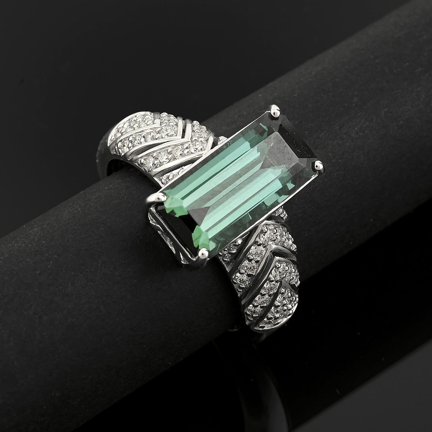 Certified & Appraised Rhapsody AAAA Pirineu Lagoon Tourmaline and E-F VS Diamond 5.05 ctw Ring in 950 Platinum (Size  10.0) 9.35 Grams