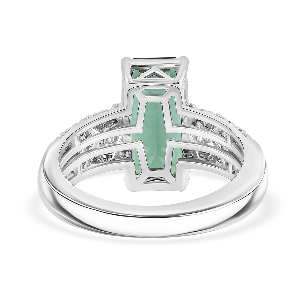 Certified & Appraised Rhapsody AAAA Pirineu Lagoon Tourmaline and E-F VS Diamond 5.05 ctw Ring in 950 Platinum (Size 8.0) 9.35 Grams image number 4