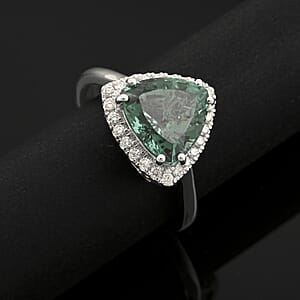 Certified & Appraised Rhapsody AAAA Pirineu Lagoon Tourmaline and E-F VS Diamond 3.65 ctw Ring in 950 Platinum (Size 6.0) 5.96 Grams