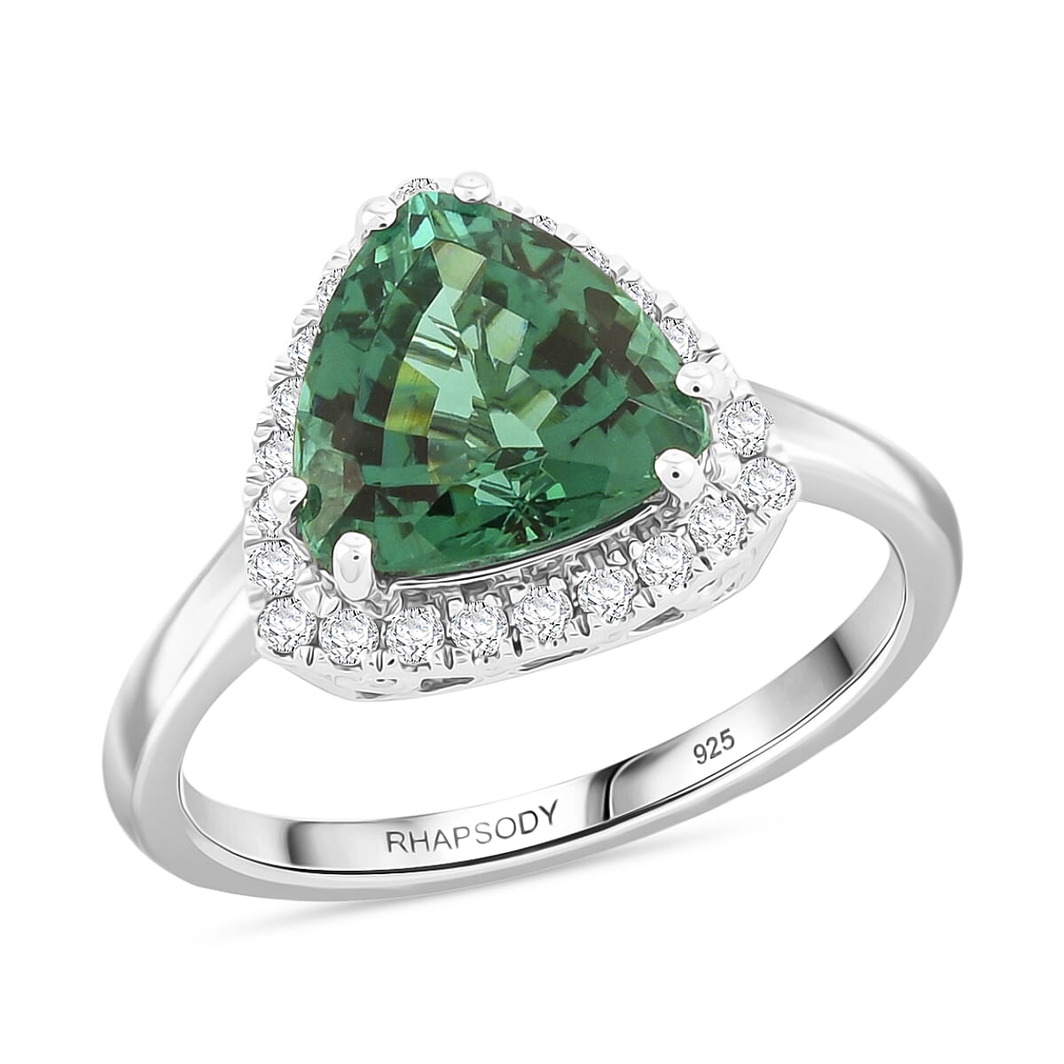 Certified & Appraised Rhapsody AAAA Lagoon Tourmaline and E-F VS Diamond 3.65 ctw Ring in 950 Platinum (Size 7.0) 5.96 Grams image number 0