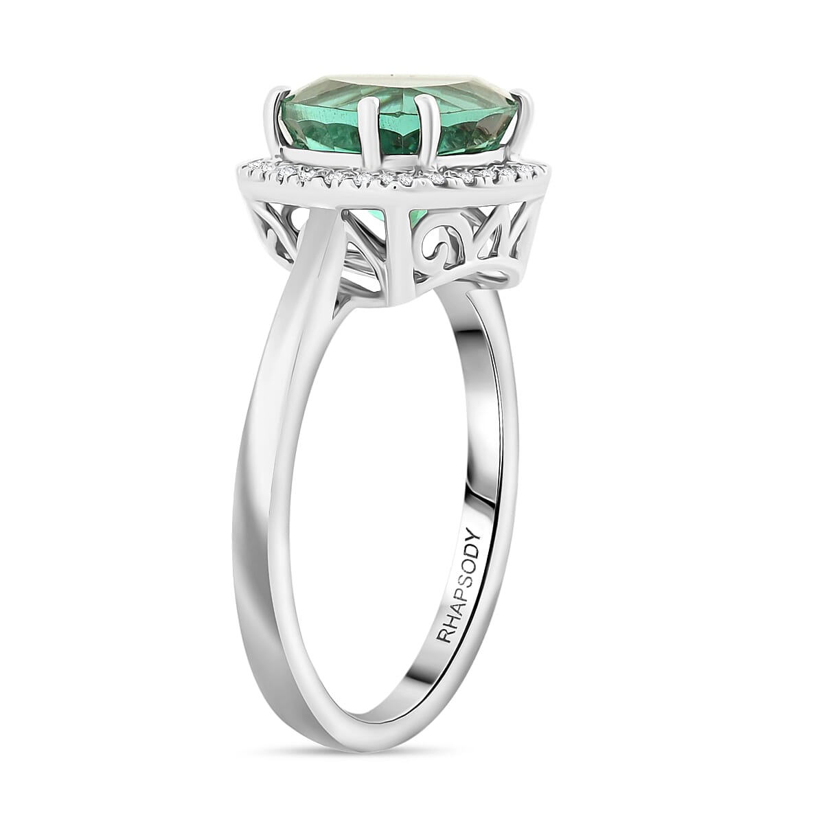 Certified & Appraised Rhapsody AAAA Lagoon Tourmaline and E-F VS Diamond 3.65 ctw Ring in 950 Platinum (Size 7.0) 5.96 Grams image number 3