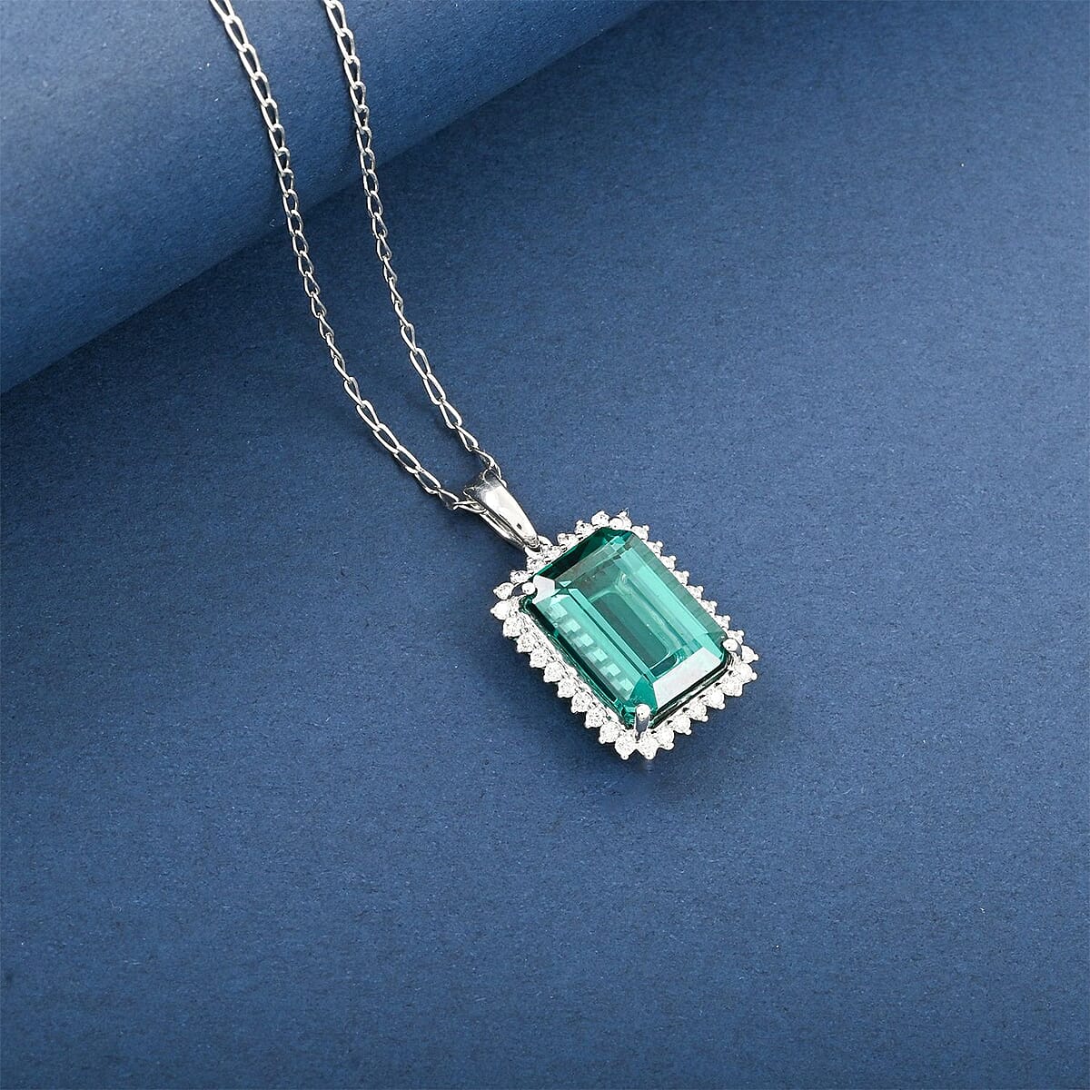 Certified & Appraised Rhapsody AAAA Pirineu Lagoon Tourmaline and E-F VS Diamond 8.15 ctw Pendant without Chain in 950 Platinum image number 1