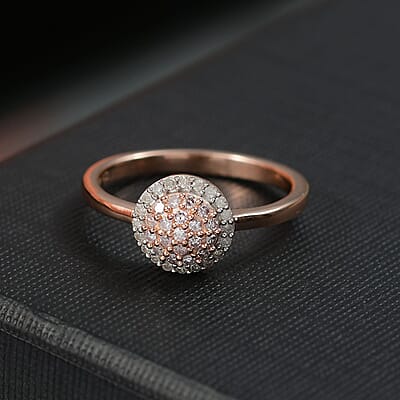 D'Joy Natural Pink and White Diamond 0.35 ctw Blooming Flower Ring in 18K Vermeil Rose Gold Over Sterling Silver (Size 10.0)