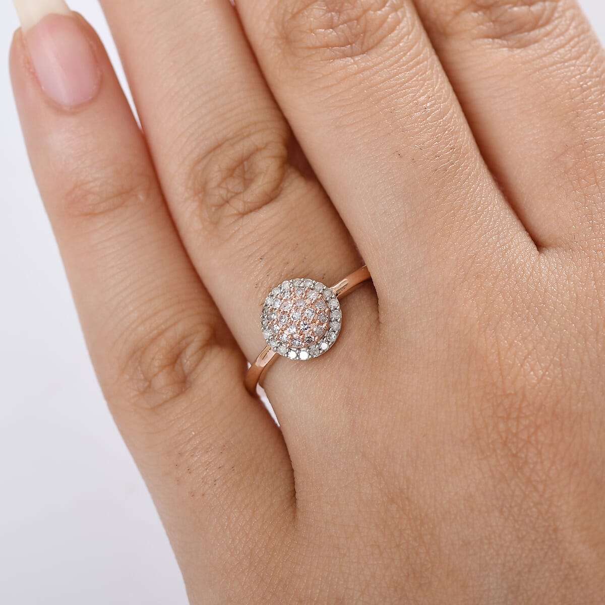 D’Joy Natural Pink and White Diamond 0.35 ctw Blooming Flower Ring in 18K Vermeil Rose Gold Over Sterling Silver (Size 10.0) (Del. in 10-12 Days) image number 2