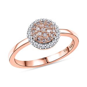 D'Joy Natural Pink and White Diamond 0.35 ctw Blooming Flower Ring in 18K Vermeil Rose Gold Over Sterling Silver (Size 6.0) 