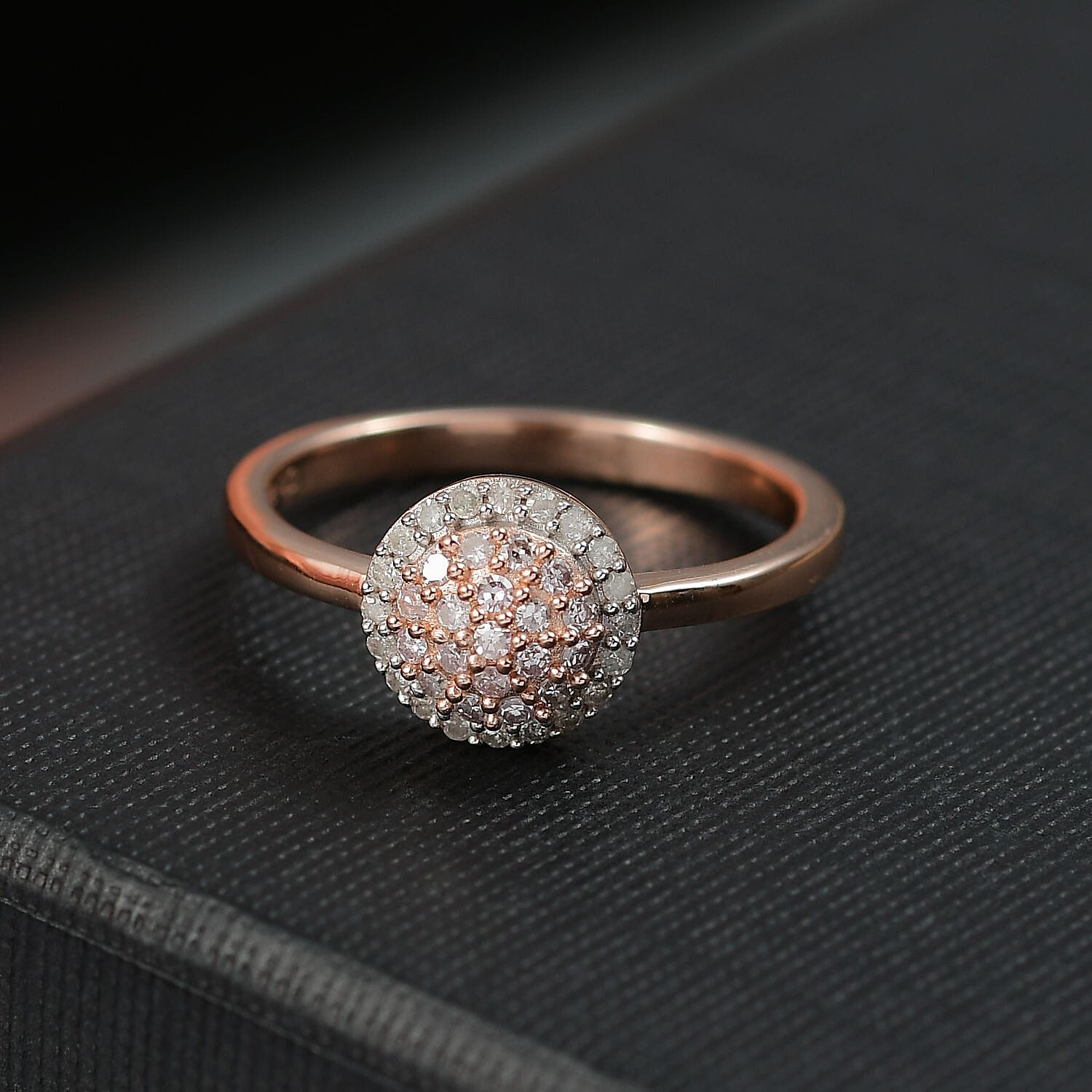 D'Joy Natural Pink and White Diamond 0.35 ctw Blooming Flower Ring in 18K Vermeil Rose Gold Over Sterling Silver (Size 6.0)