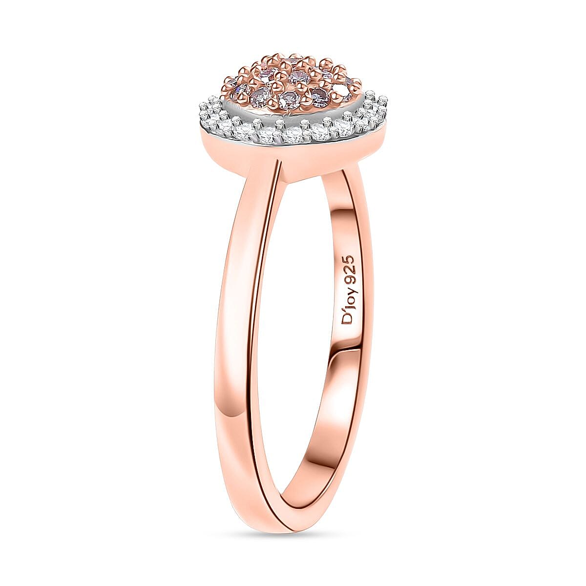D'Joy Natural Pink and White Diamond 0.35 ctw Blooming Flower Ring in 18K Vermeil Rose Gold Over Sterling Silver (Size 6.0)