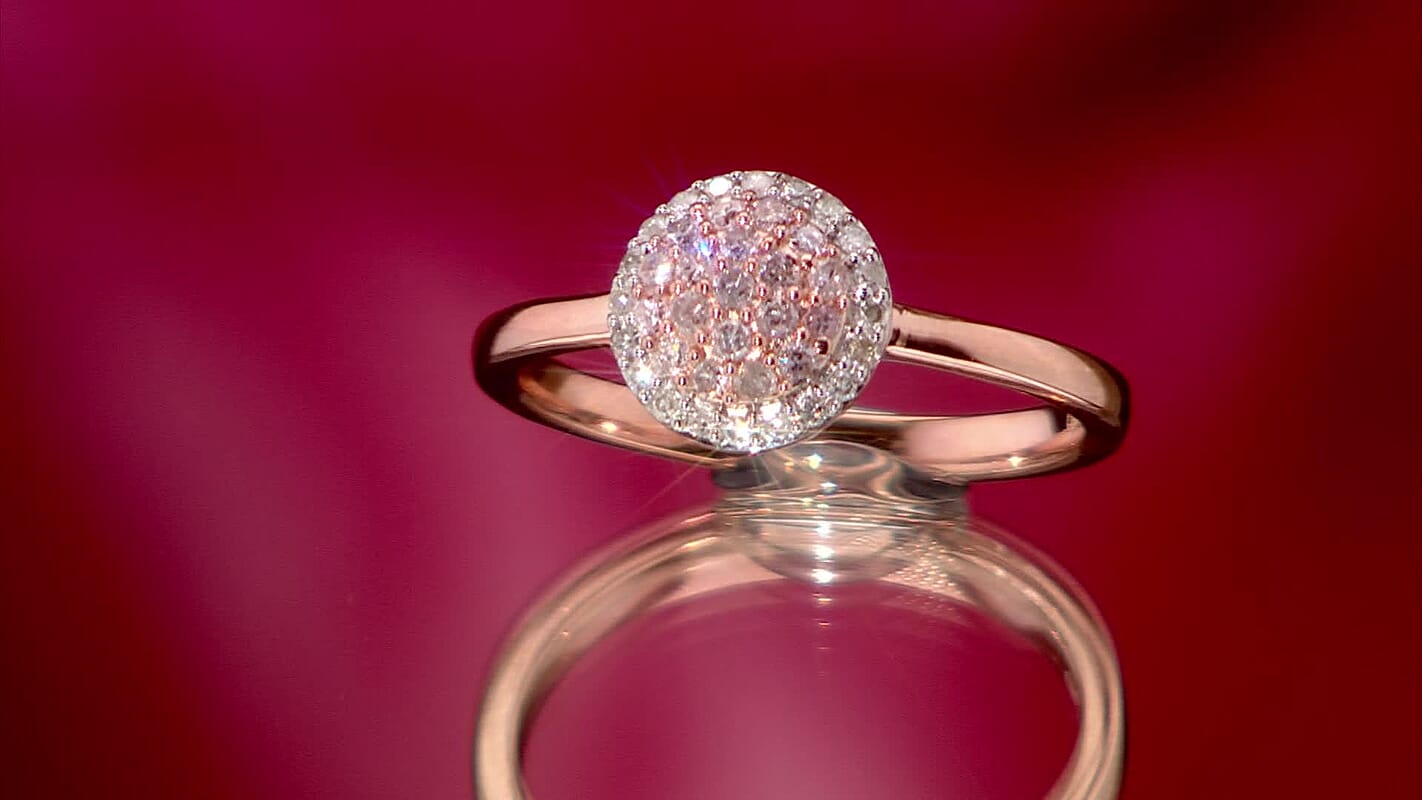 D’Joy Natural White and Pink Diamond Ring in 18K Vermeil RG Over Sterling Silver (Size 10.0) 0.35 ctw