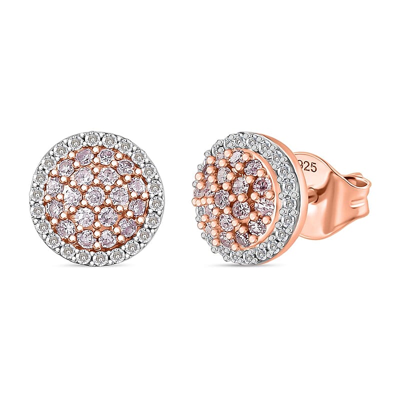 D’Joy Natural Pink and White Diamond 0.50 ctw Blooming Flower Earrings in 18K Vermeil Rose Gold Over Sterling Silver