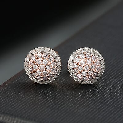 D’Joy Natural Pink and White Diamond 0.50 ctw Blooming Flower Earrings in 18K Vermeil Rose Gold Over Sterling Silver