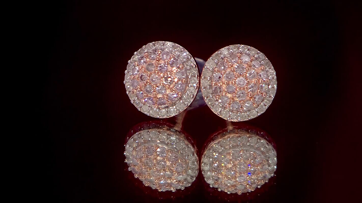 D’Joy Natural Pink and White Diamond 0.50 ctw Blooming Flower Earrings in 18K Vermeil Rose Gold Over Sterling Silver