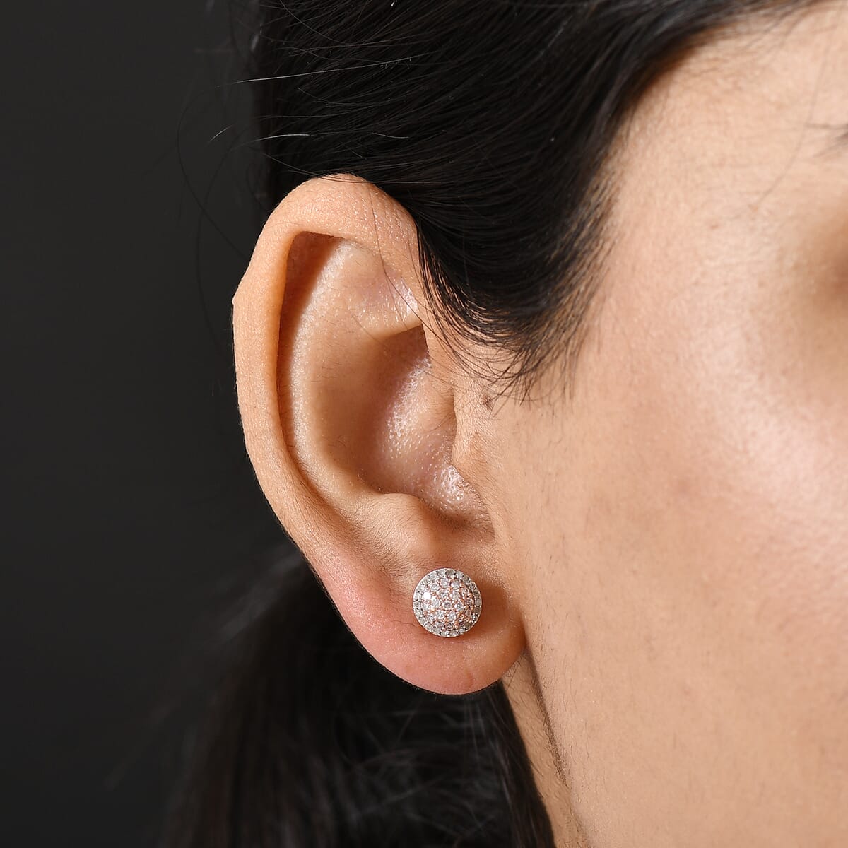 D’Joy Natural Pink and White Diamond 0.50 ctw Blooming Flower Earrings in 18K Vermeil Rose Gold Over Sterling Silver (Del. in 10-12 Days) image number 2