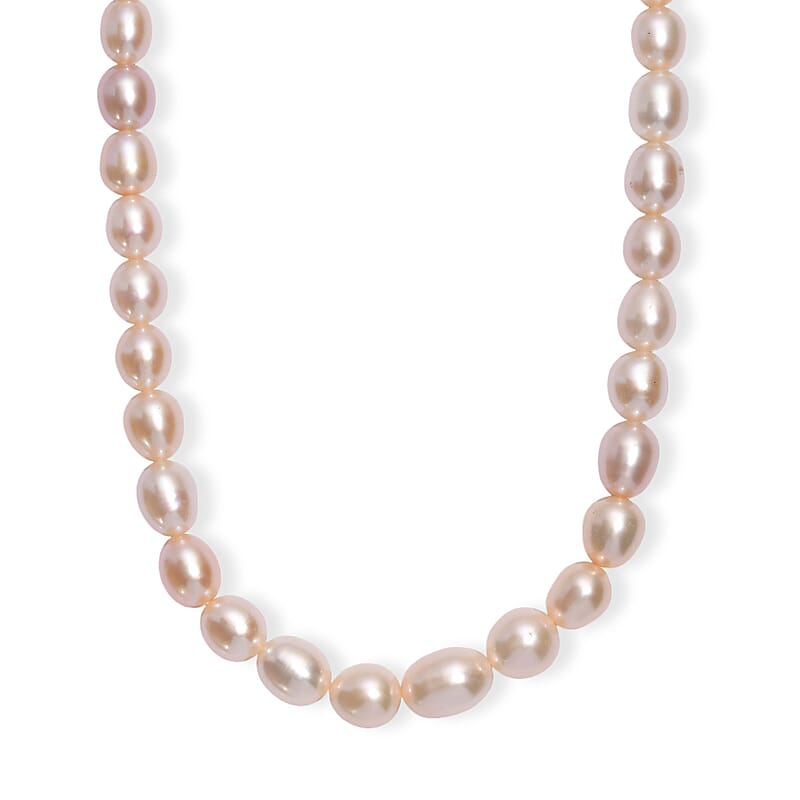 Peach Freshwater Pearl Necklace in 18K Vermeil Yellow Gold Sterling Silver 18 Inches