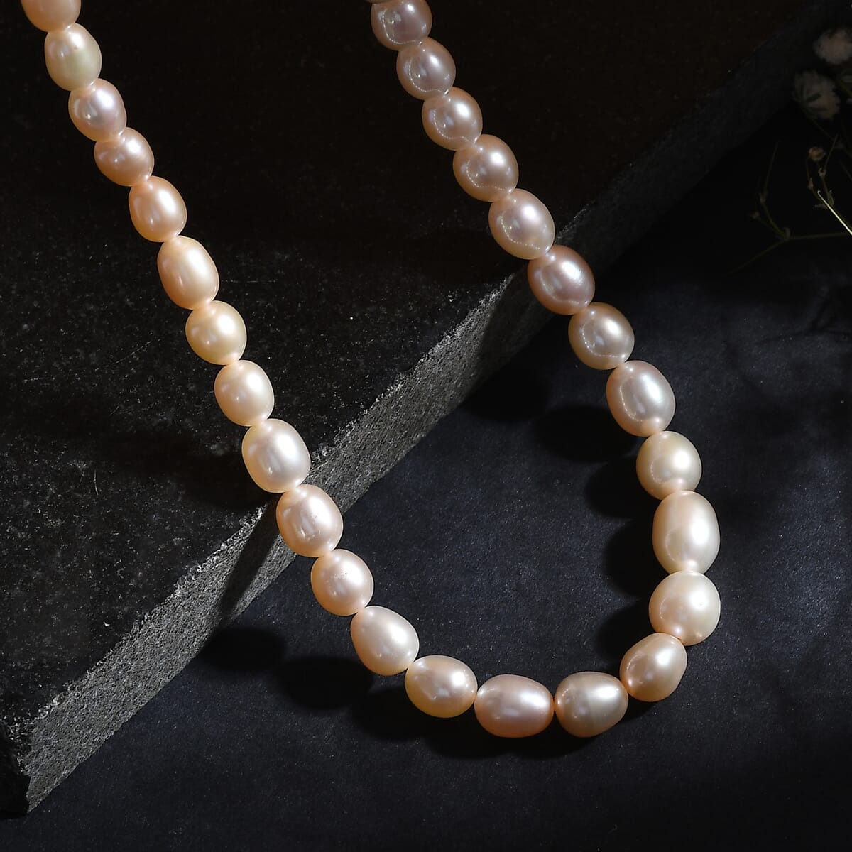 Peach Freshwater Pearl Necklace in 18K Vermeil Yellow Gold Sterling Silver 18 Inches image number 1