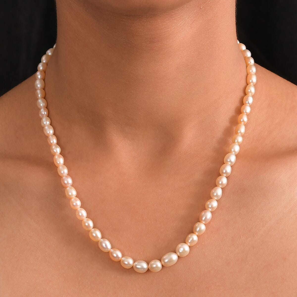 Peach Freshwater Pearl Necklace in 18K Vermeil Yellow Gold Sterling Silver 18 Inches image number 2