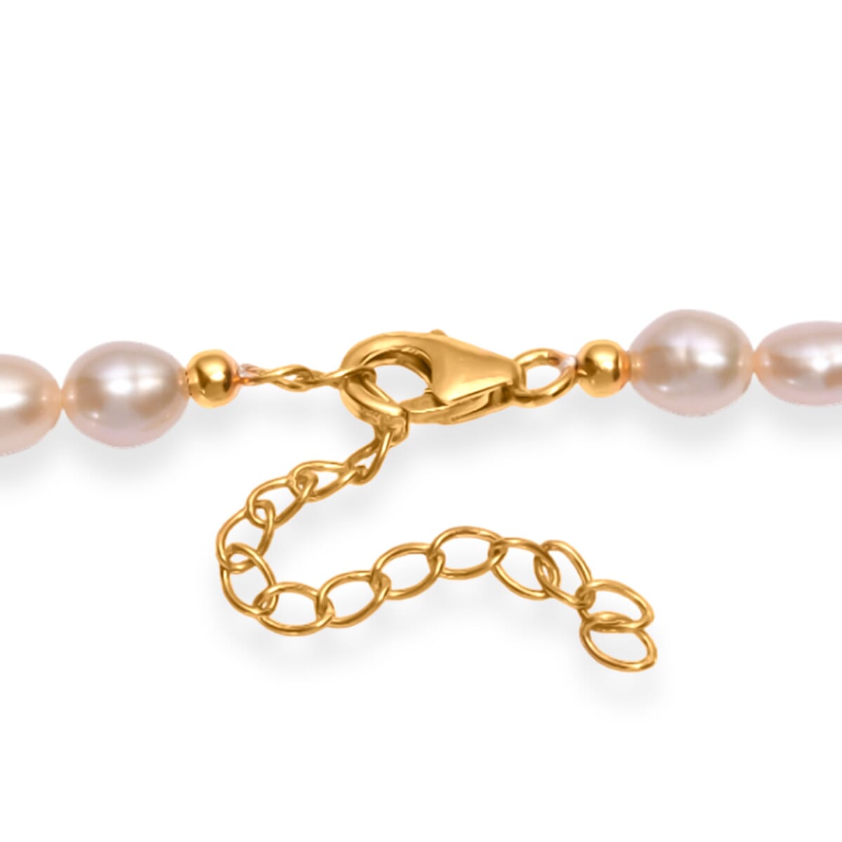 Peach Freshwater Pearl Necklace in 18K Vermeil Yellow Gold Sterling Silver 18 Inches image number 4