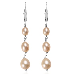 D'Joy Peach Freshwater Pearl Earring in Rhodium Over Sterling Silver