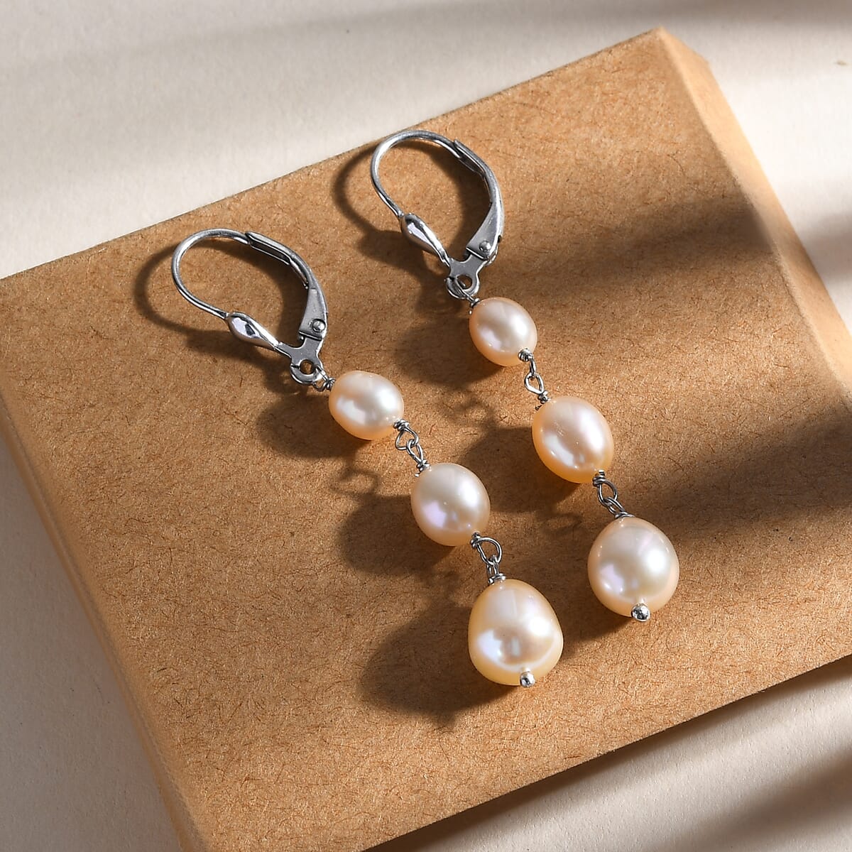 D'Joy Peach Freshwater Pearl Earring in Rhodium Over Sterling Silver image number 1