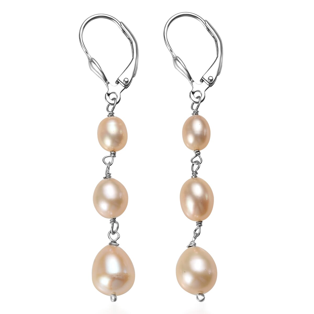 D'Joy Peach Freshwater Pearl Earring in Rhodium Over Sterling Silver image number 3