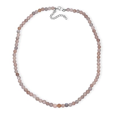 Peach Moonstone 110.00 ctw Beaded Necklace in Rhodium Over Sterling Silver 18 Inches