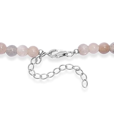 Peach Moonstone 110.00 ctw Beaded Necklace in Rhodium Over Sterling Silver 18 Inches